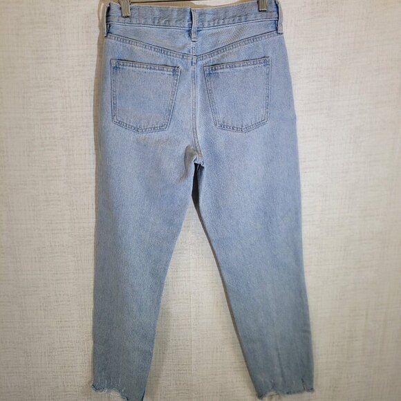 We The Free Jeans Women 26 Blue Tapered Button Fly Distressed Hi Rise Raw Hem - Picture 2 of 11